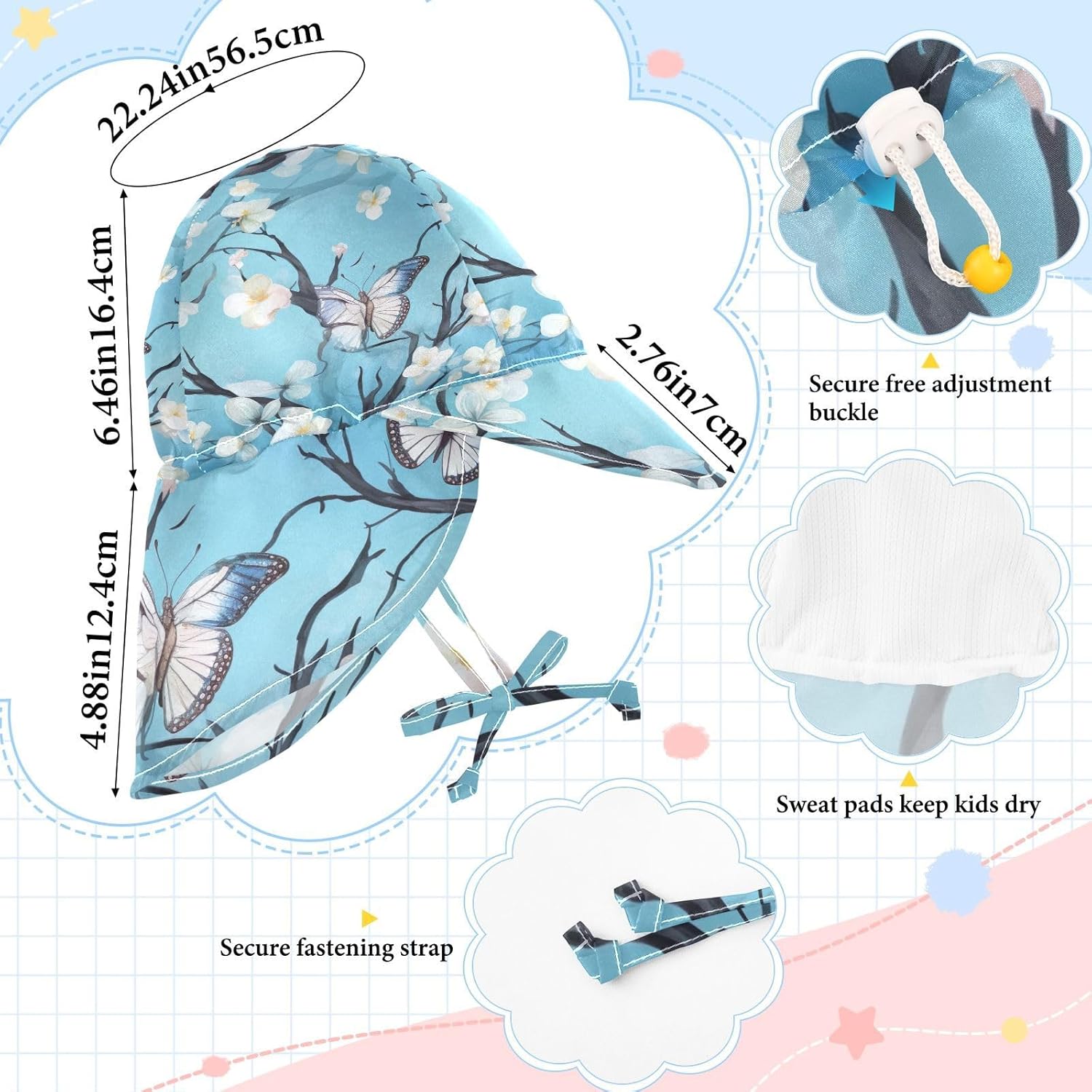 J JOYSAY - Blue Butterflies Toddler Sun Hat UPF50
