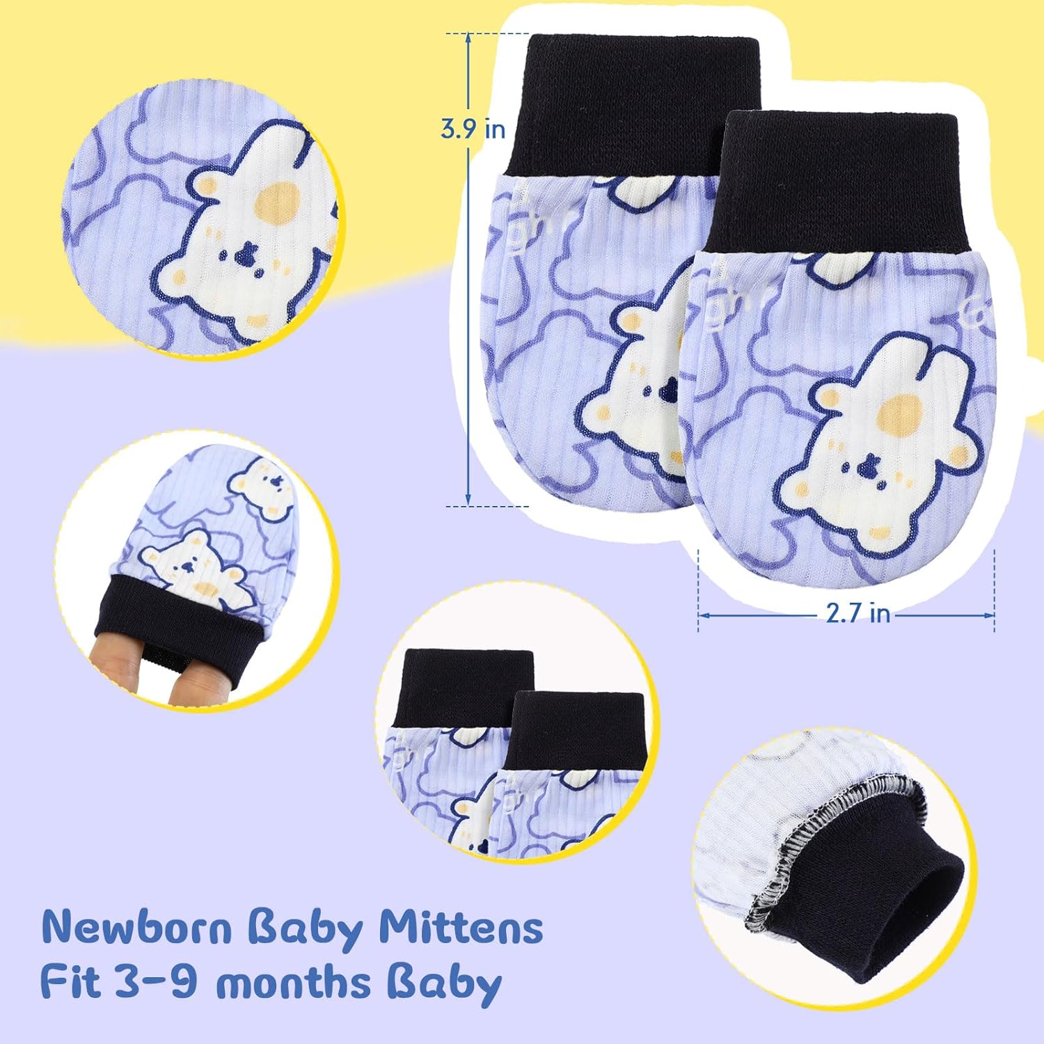 6-Pair Anti-Scratch Cotton Gloves for Newborns
