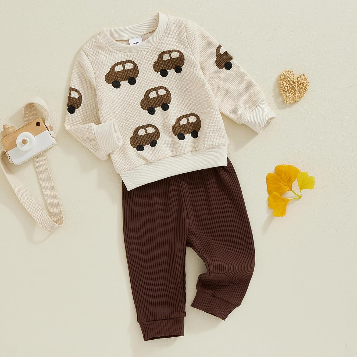 Toddler Boys Waffle Car Print Set
