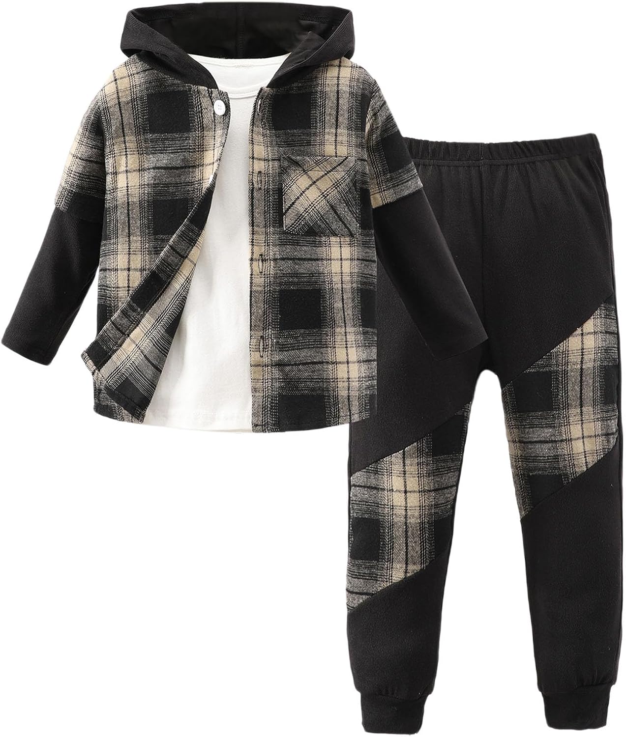 Premium Plaid Long Sleeve Hoodie Pants Set for Boys