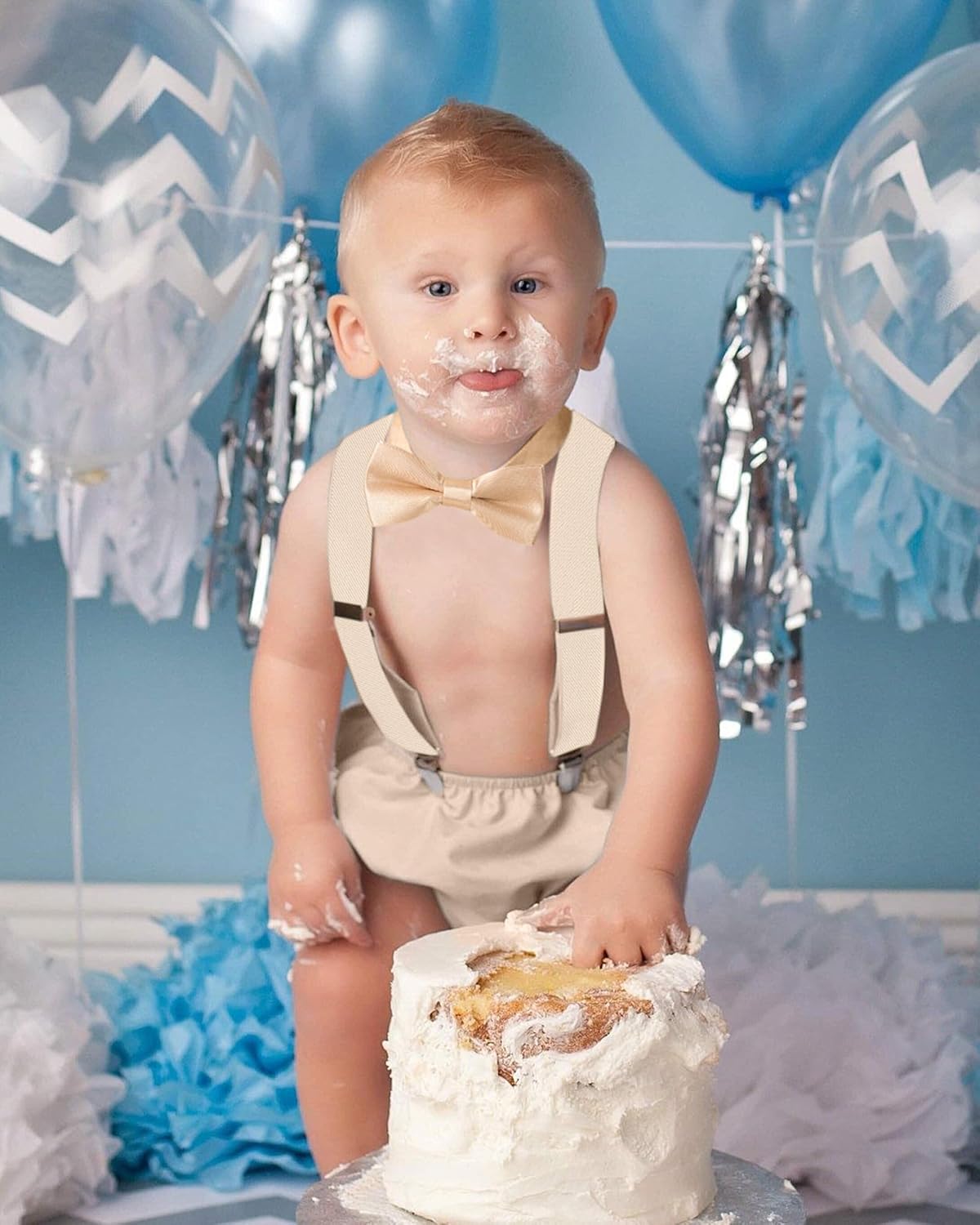 Baby Boy First Birthday Suspenders Cake Pants Set