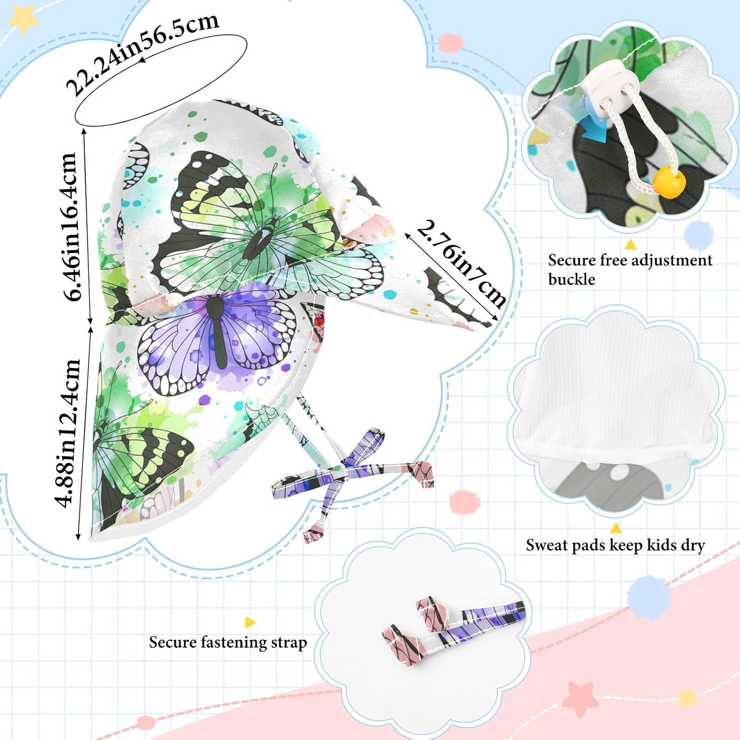Stylish UV Protect Sun Hat for Babies with Butterfly Silhouettes Adjustable UPF50