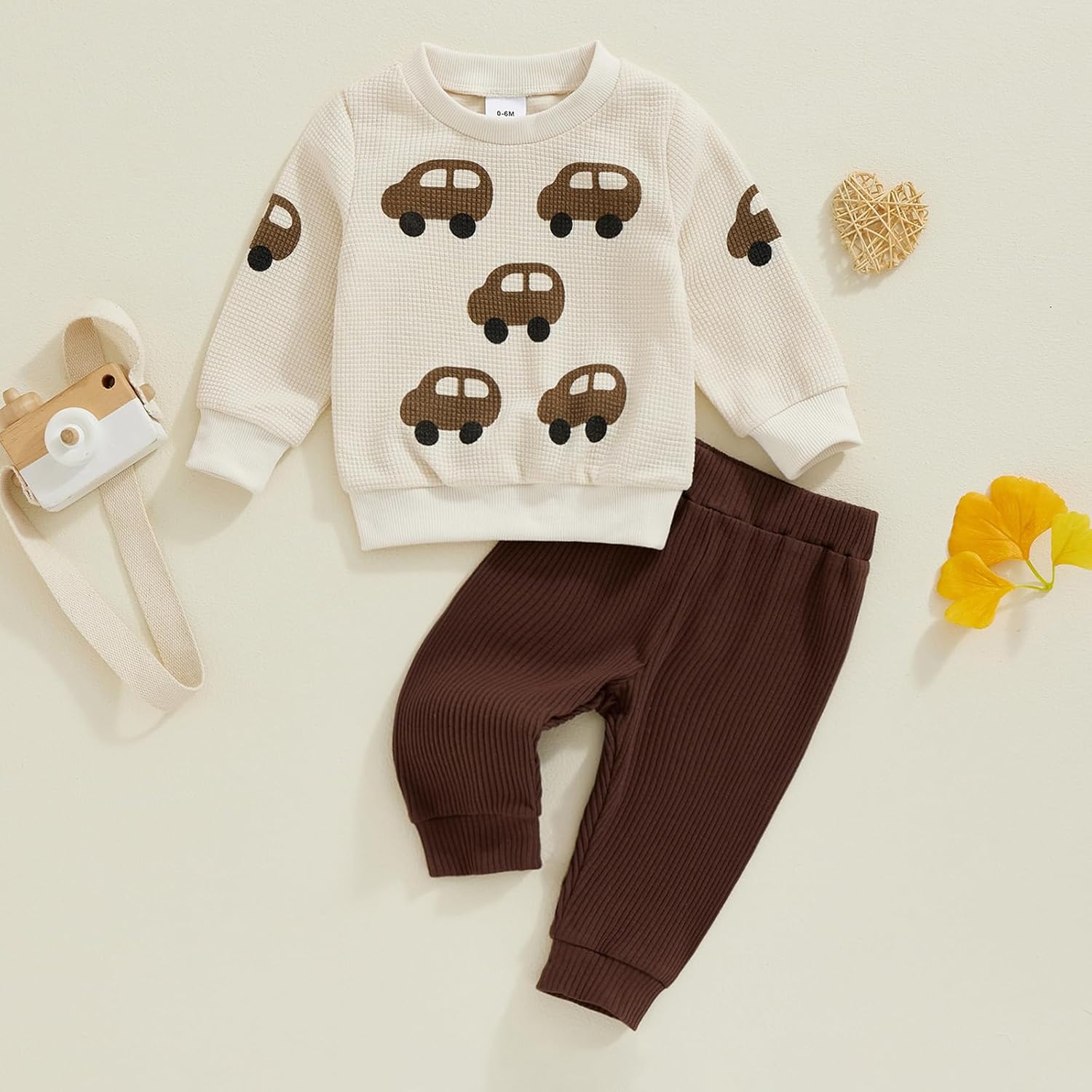 Toddler Boys Waffle Car Print Set