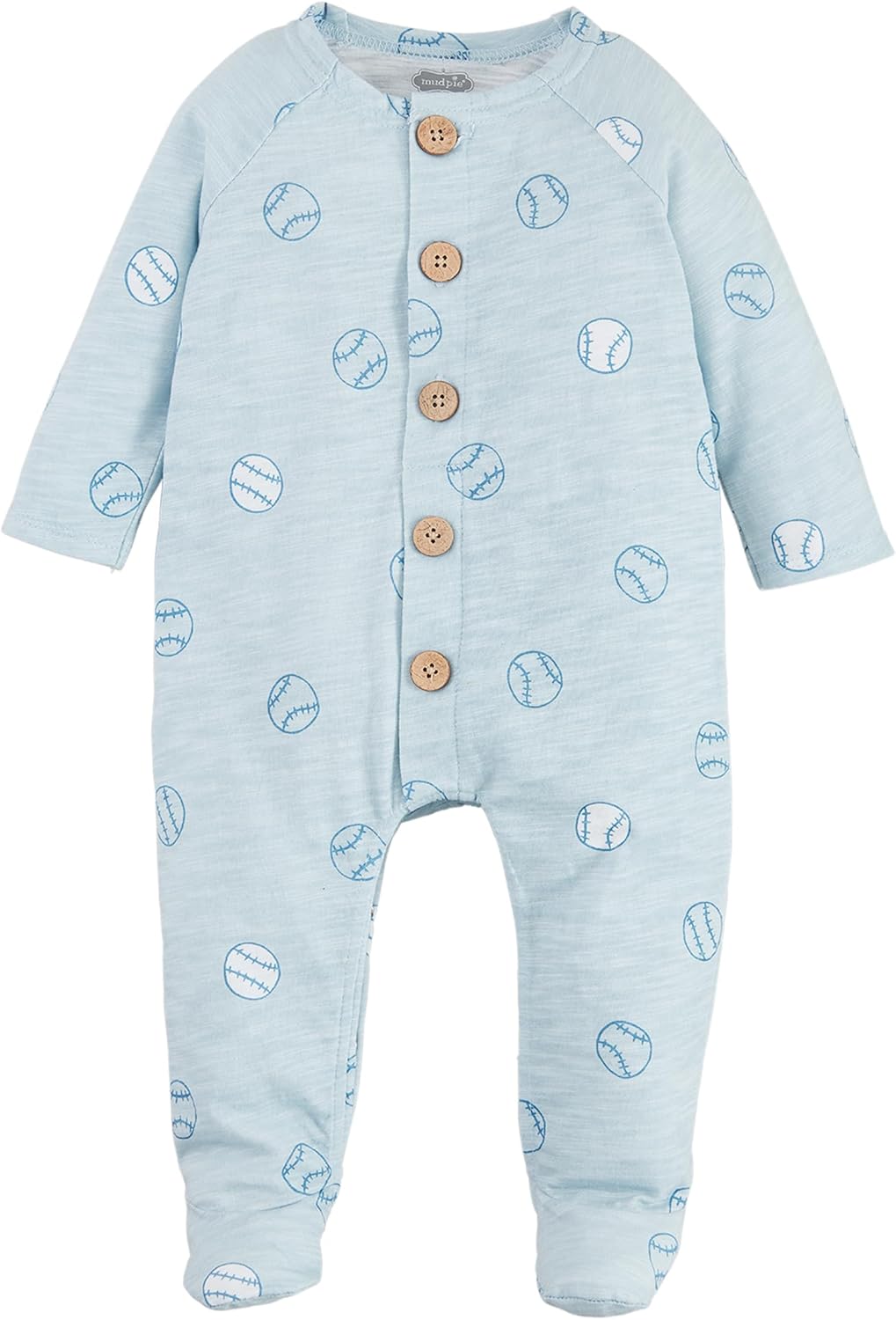 Mud Pie Baseball Print Sleepers for Baby Boys - Soft Cotton Slub