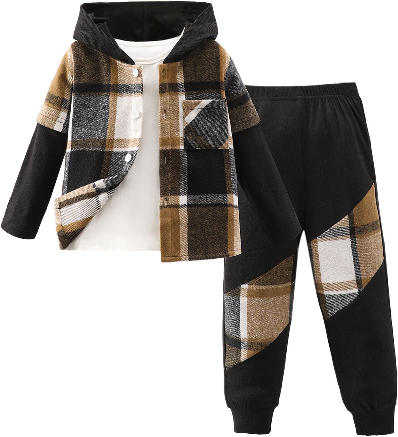 2025 Plaid Long Sleeve Hoodie-Pants Set for Boys