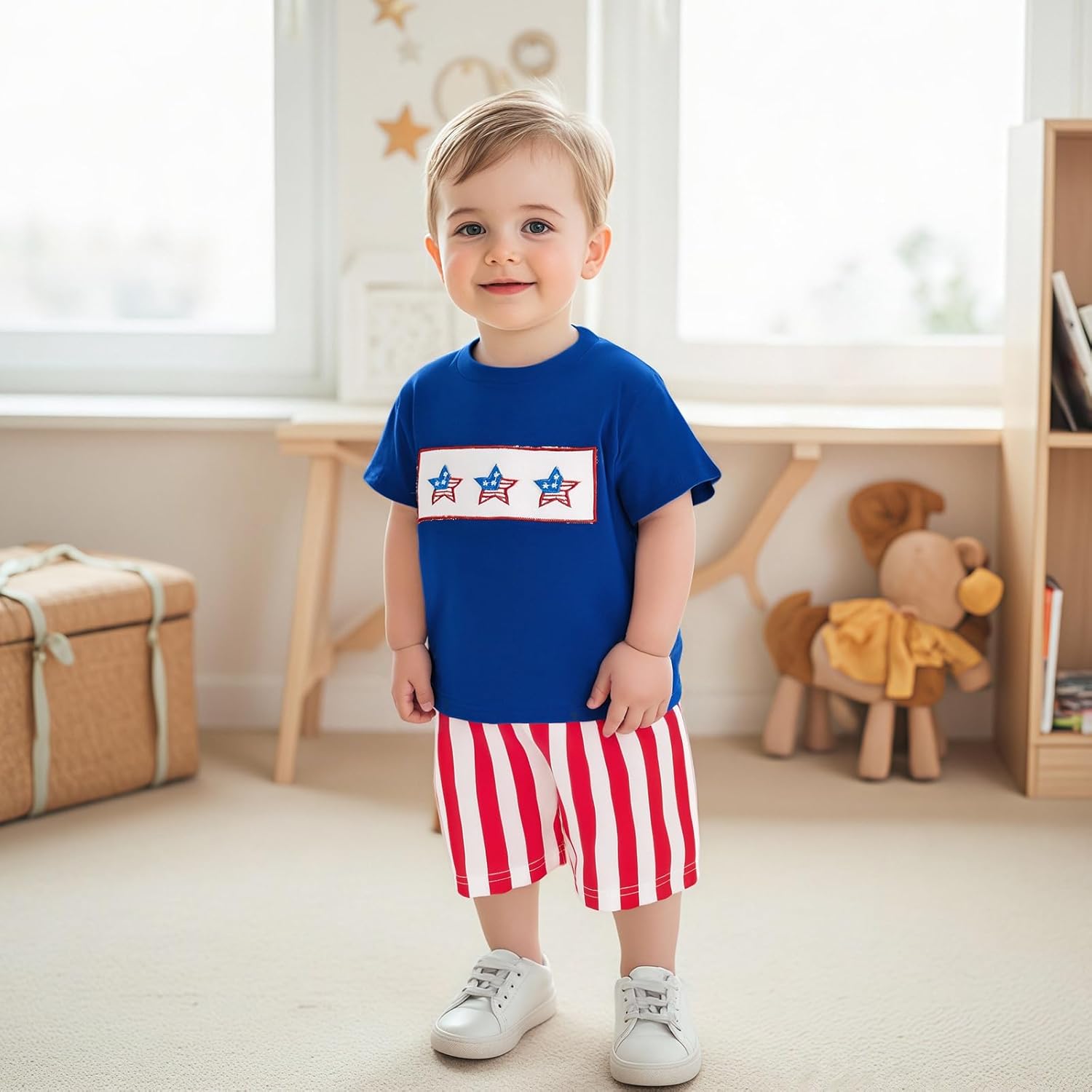 Genuine Patriotic Flag T-Shirt Elastic Shorts for Baby Boy