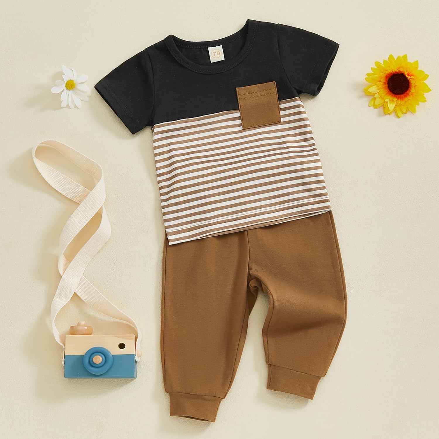Perfectly Black Stripe Onesie Set for Toddler Boys Summer Outfits