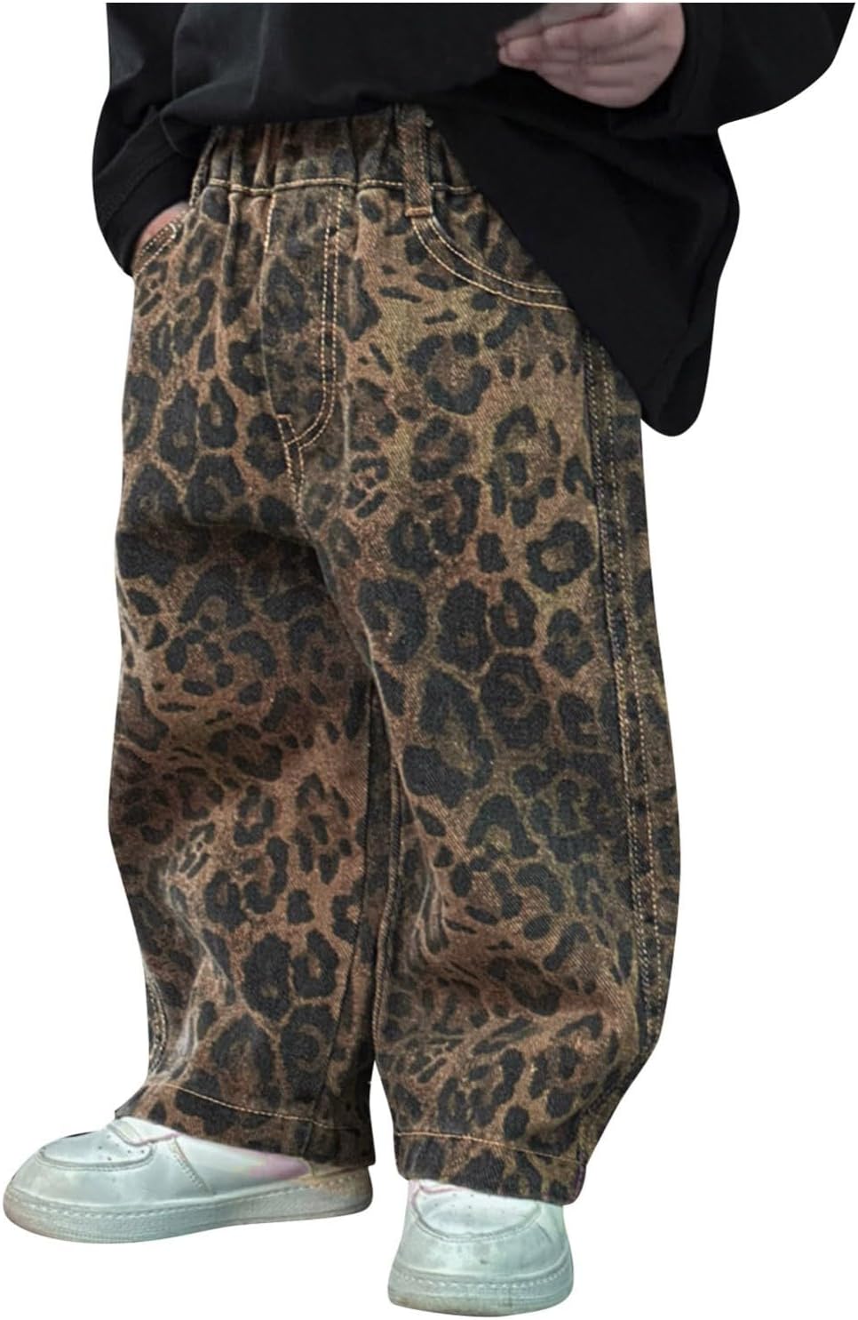 Little Boy_friends Leopard Denim Elastic Waist Trousers