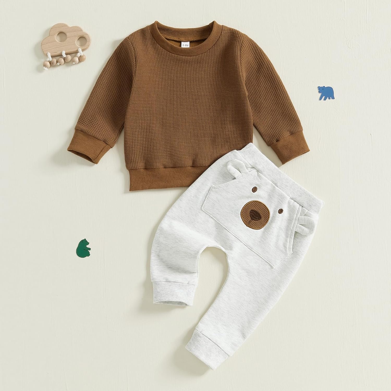 CIYCUIT Boys Fashion Set Lightweight Waffle Tops Pants Soft Stretchy Daily Wear