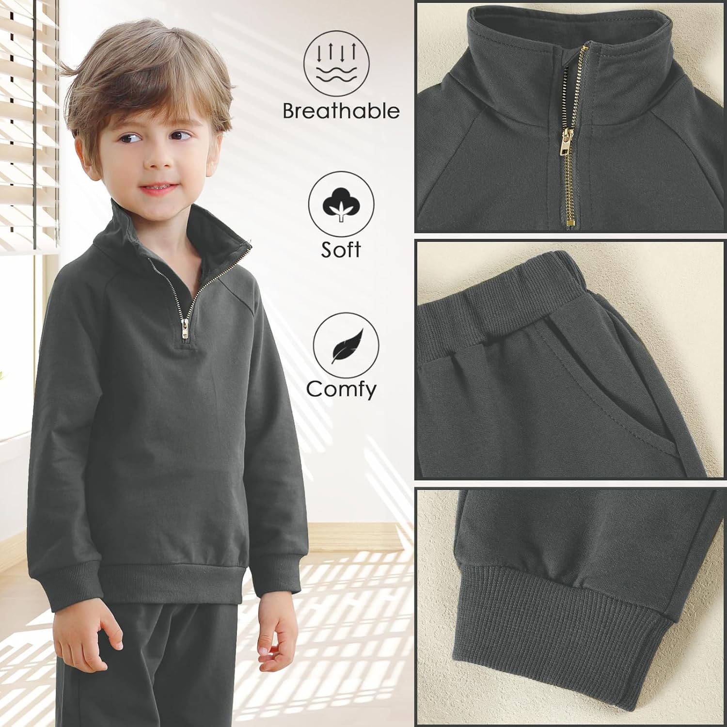 Kionio Boys Fall Winter Outfit - Stylish Sweatsuit Joggers Combo