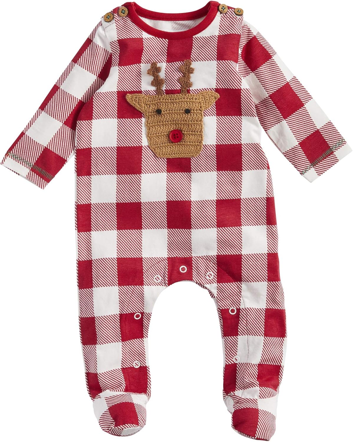 Mud Pie baby-boys Check Crochet Reindeer Sleeper