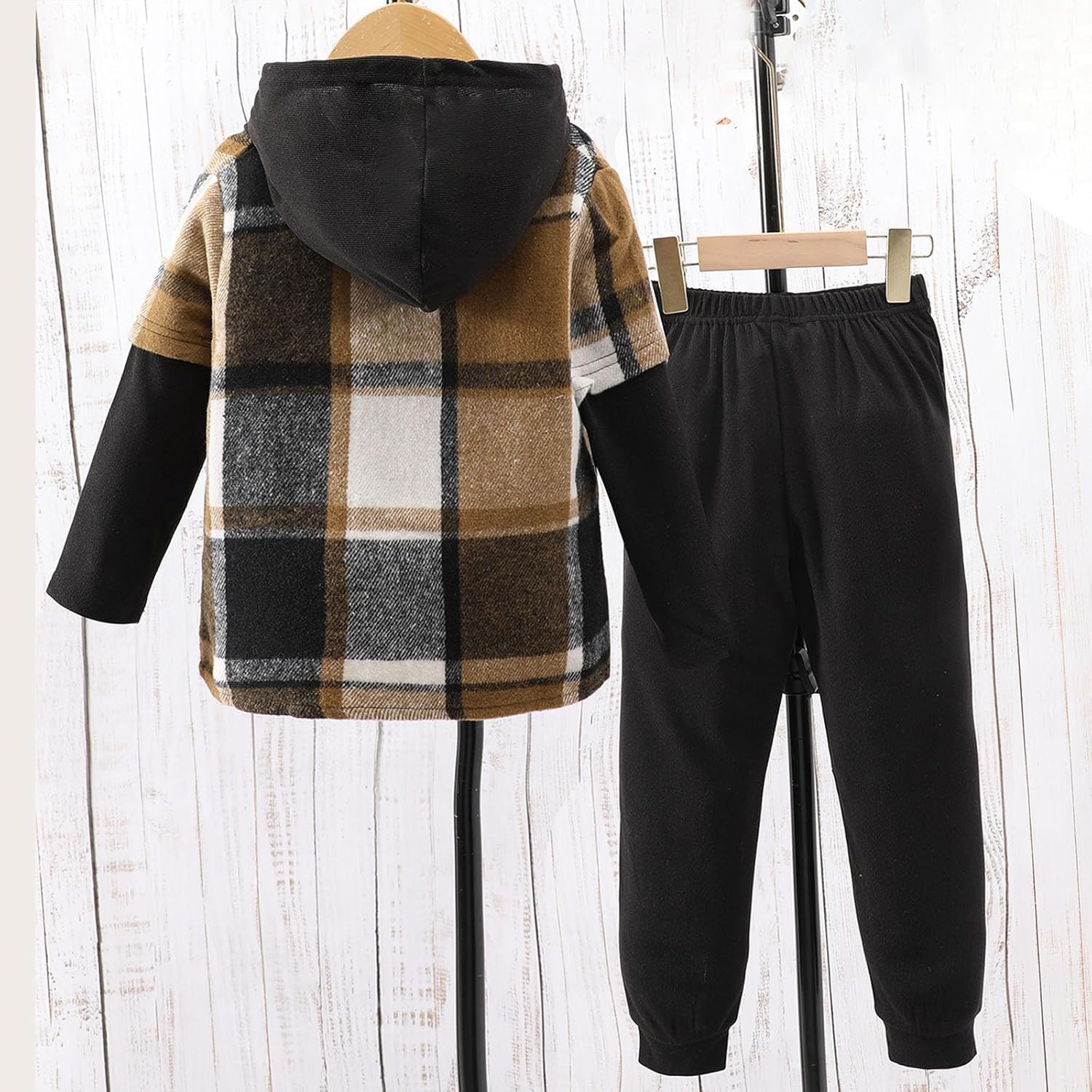 2025 Plaid Long Sleeve Hoodie-Pants Set for Boys