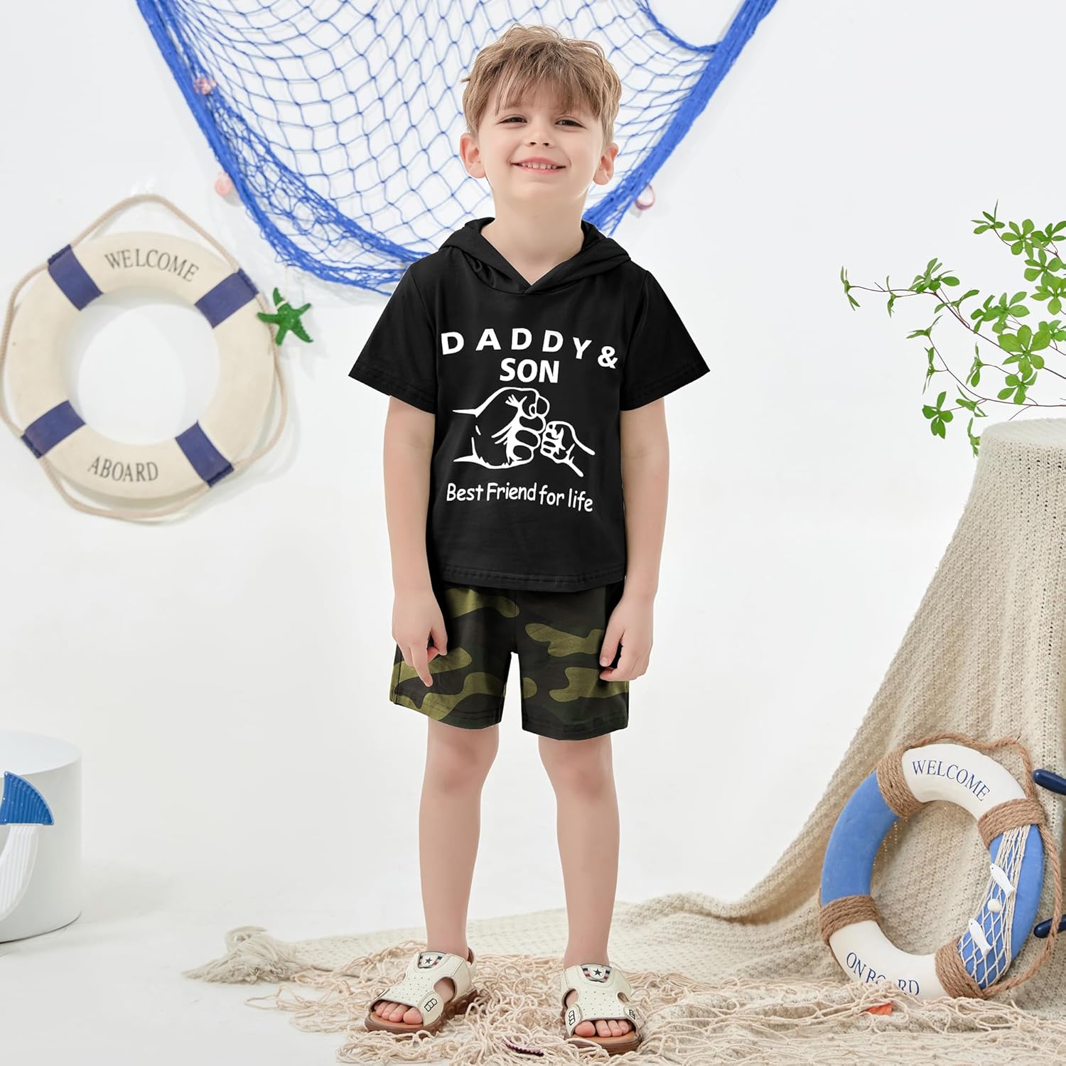 SanMio Toddler Boys Summer Casual Hole-Free Short Sets