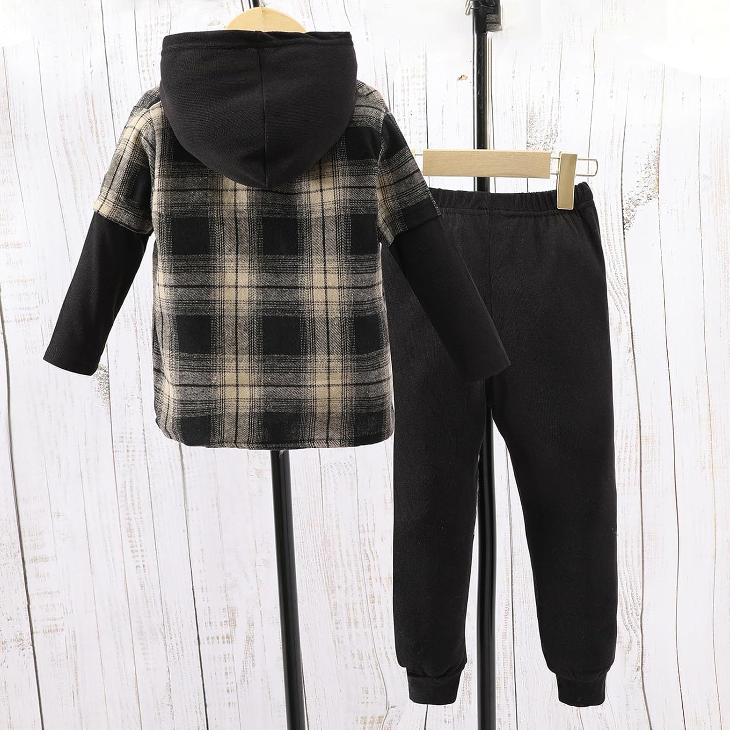 Premium Plaid Long Sleeve Hoodie Pants Set for Boys