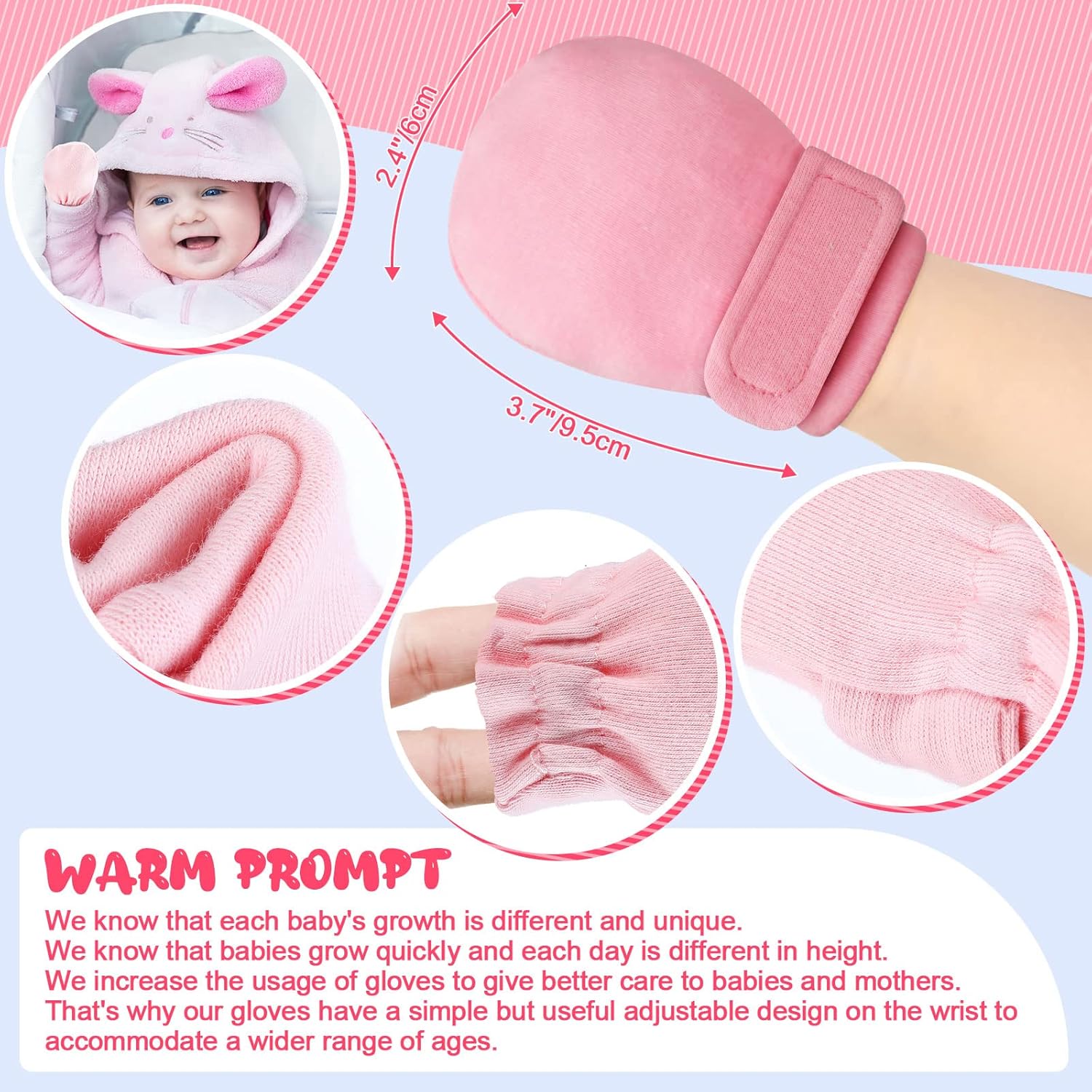 16 Pairs Adjustable Baby mittens - Soft Warm for Newborns