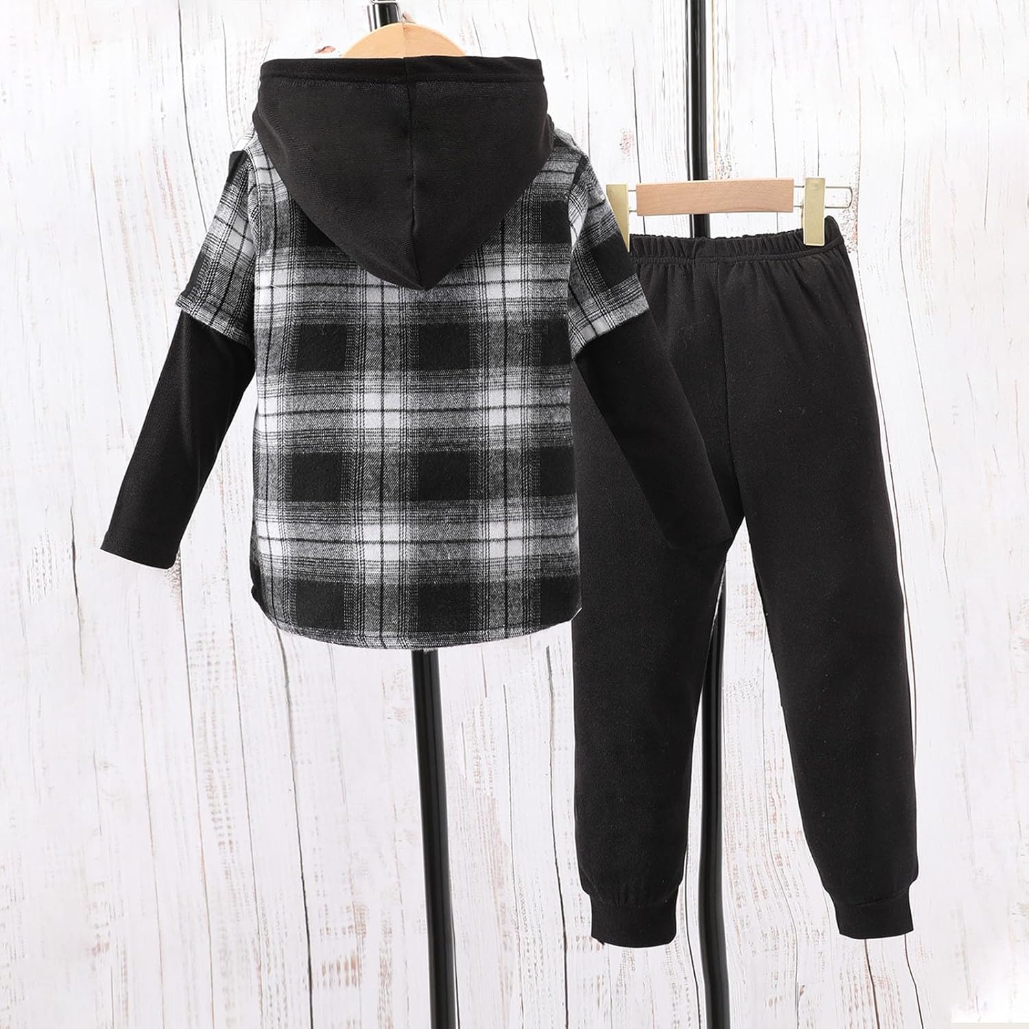 2025 Plaid Long Sleeve Hoodie Set for Boys