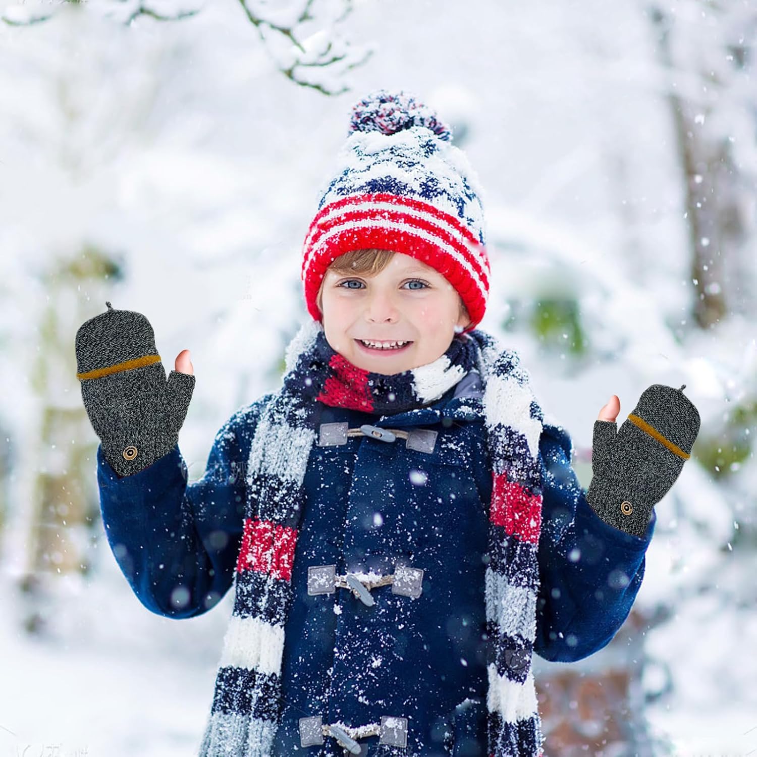 Kids Winter Gloves Mitten Set for Boy Girl