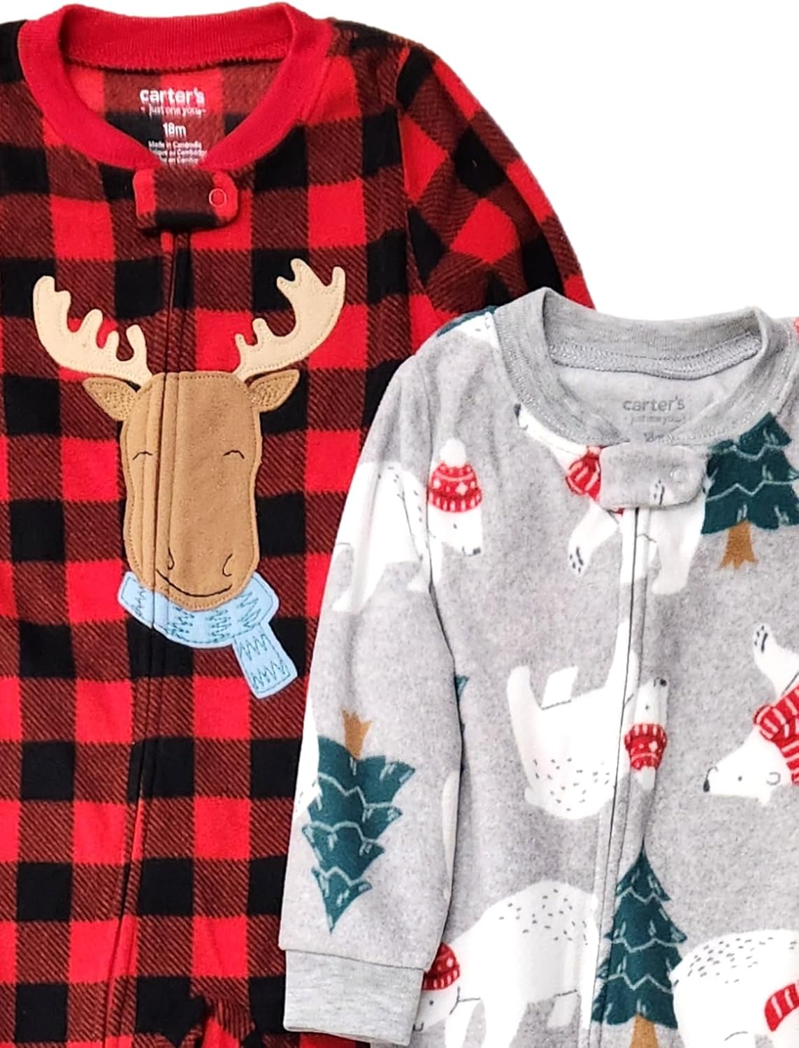 Carters - 2PC Christmas Pajamas Polar Bear Moose Plaid Fleece for Babies