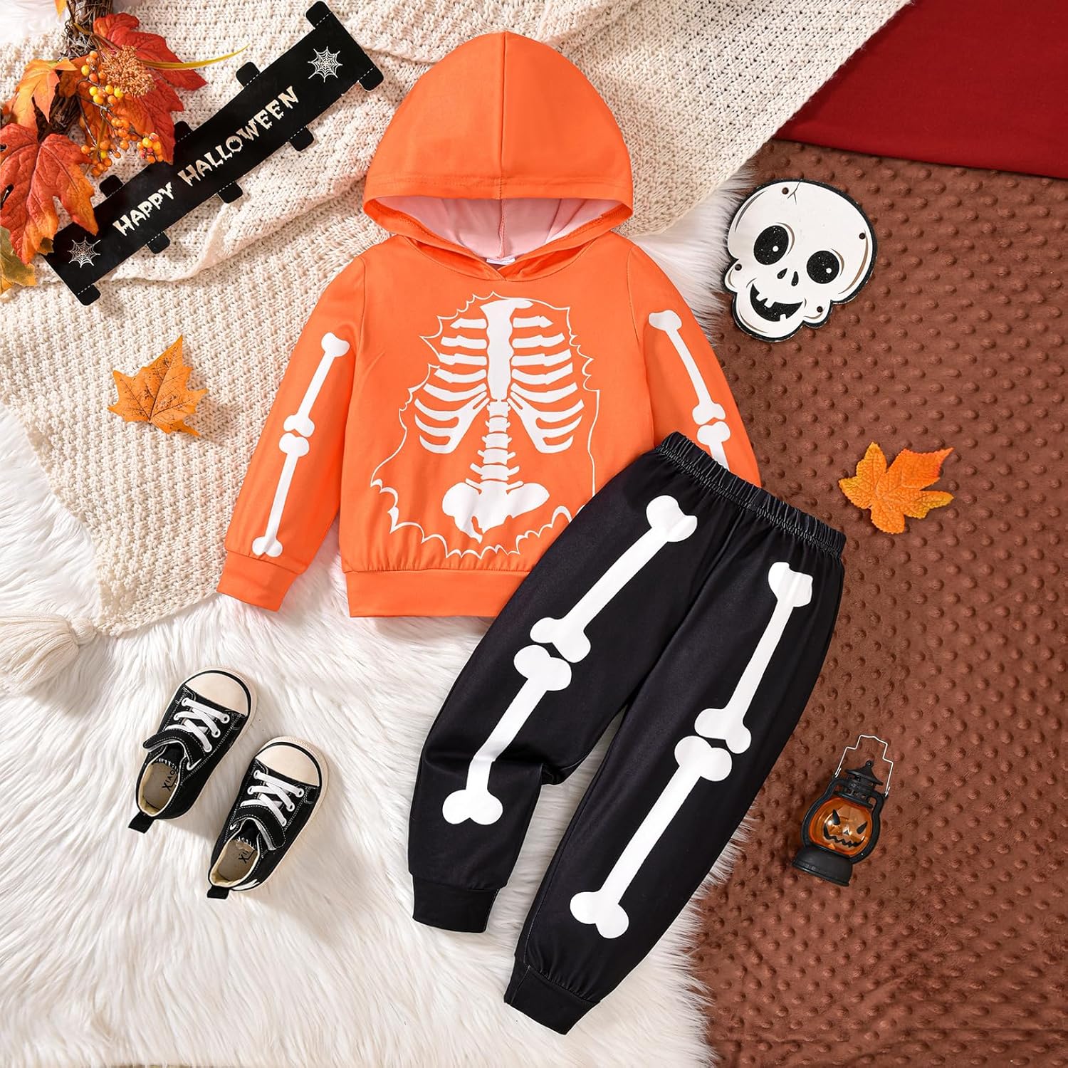 PENNSOY Little Baby Skeleton Print Halloween Outfit Set