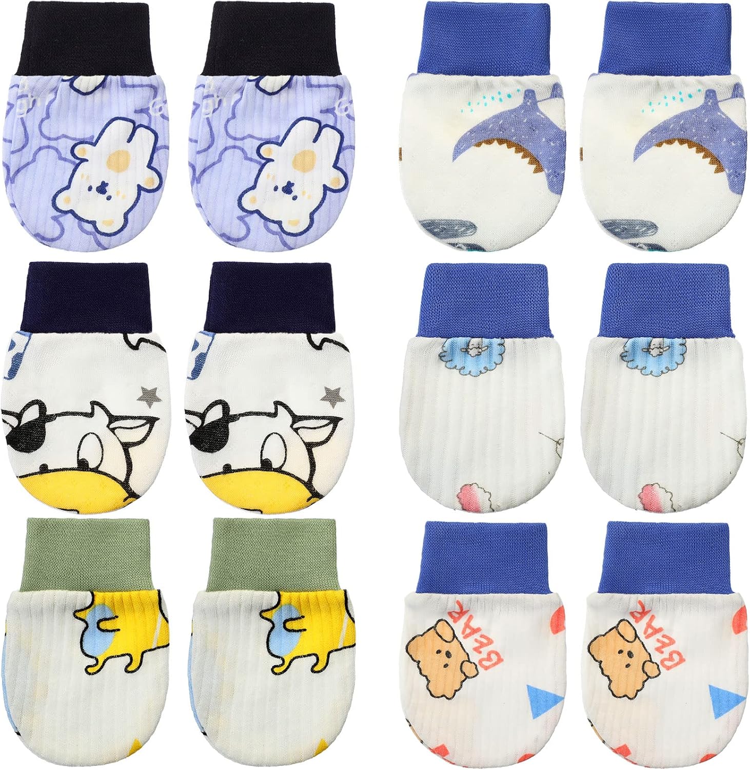 6-Pair Anti-Scratch Cotton Gloves for Newborns