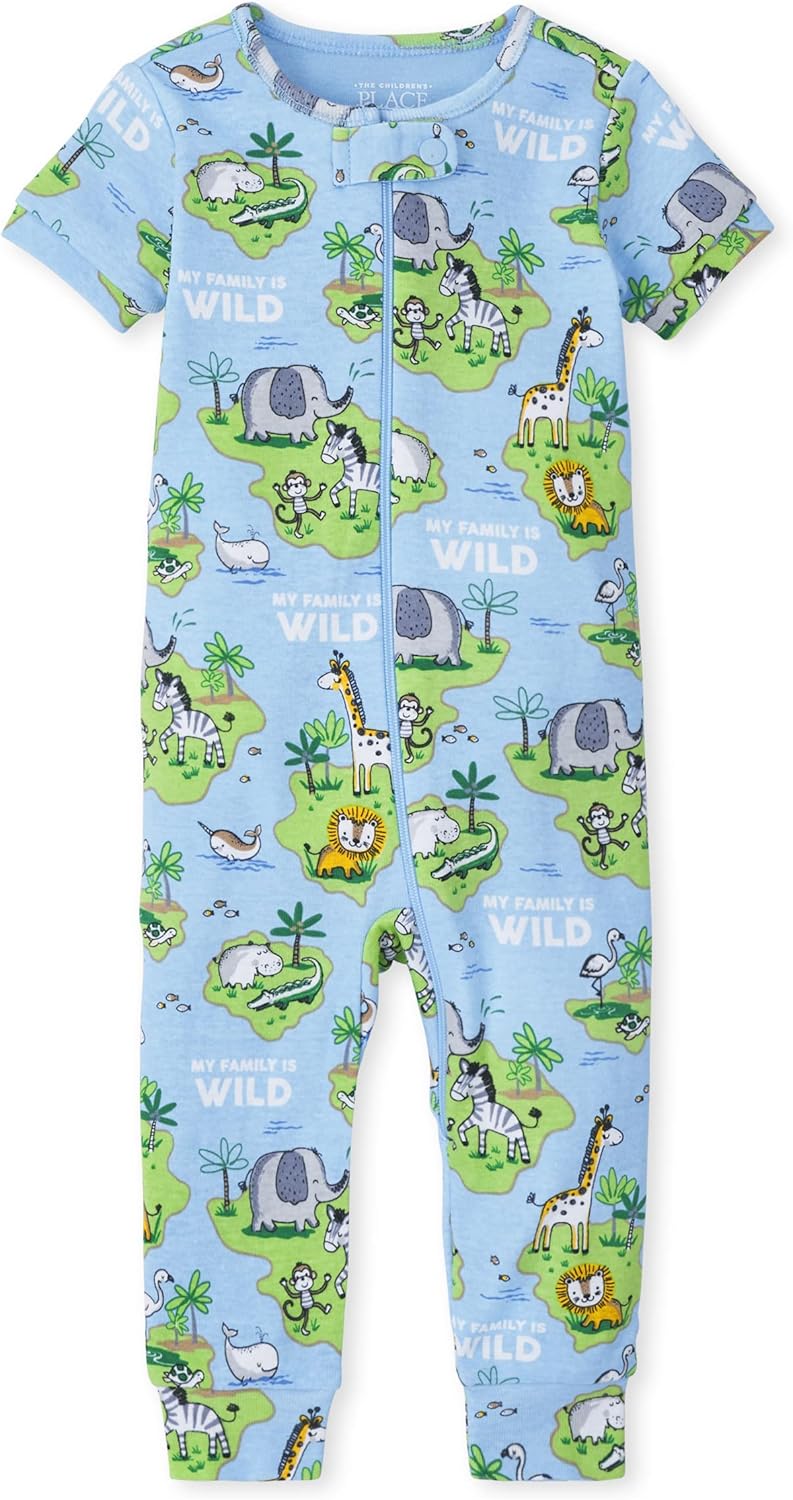 The Childrens Place Baby Boys Snuggle-Wild Family Safari Pajama Set