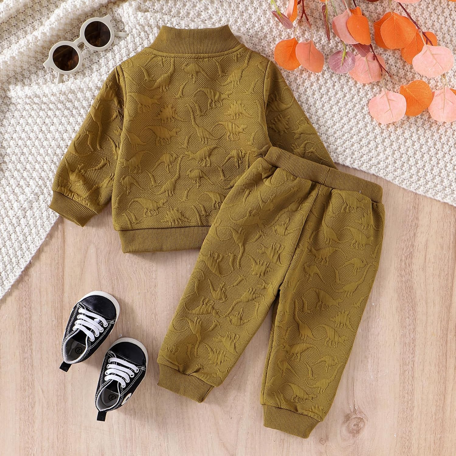 Bowler dinosaur toddler boys fall winter outfit set