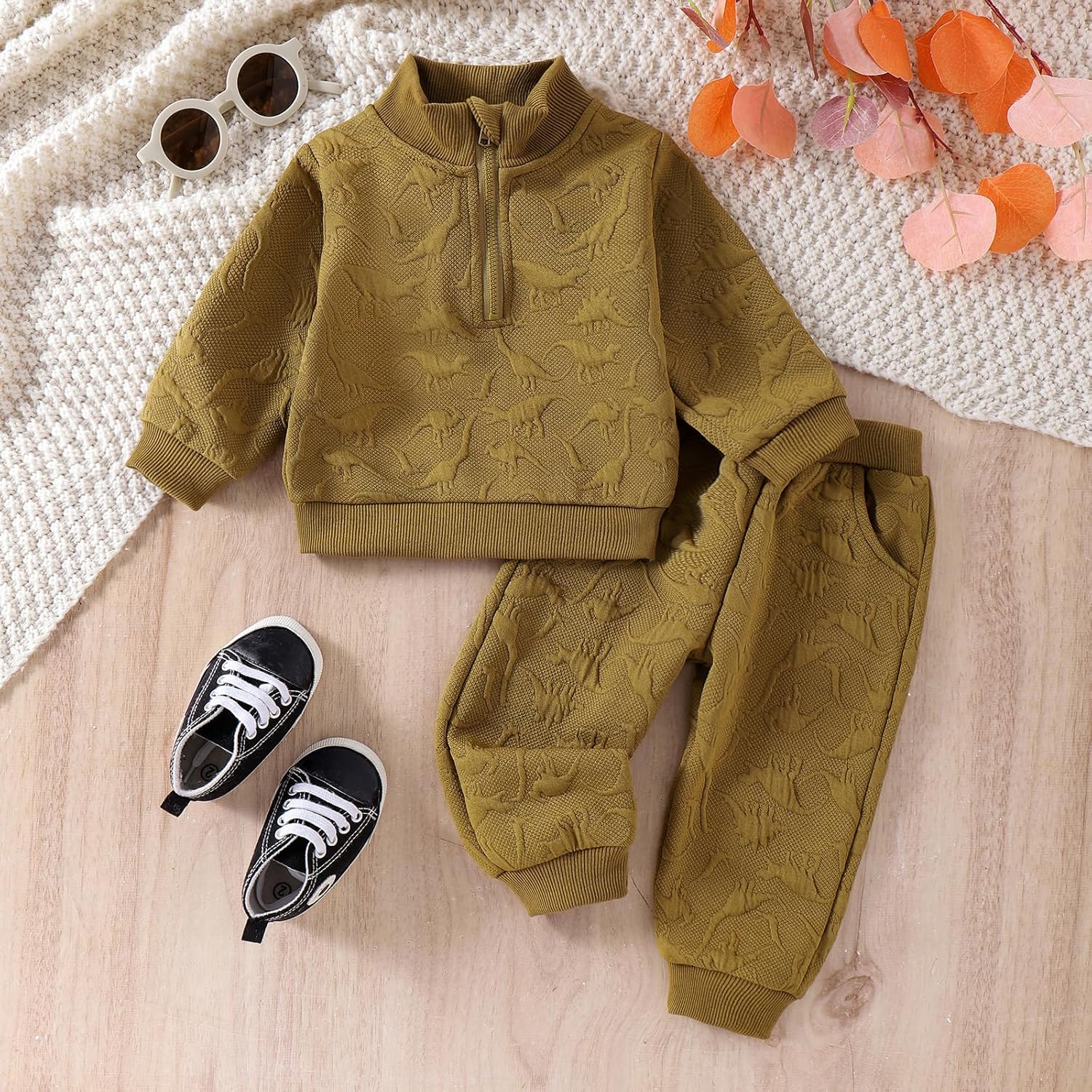 Bowler dinosaur toddler boys fall winter outfit set